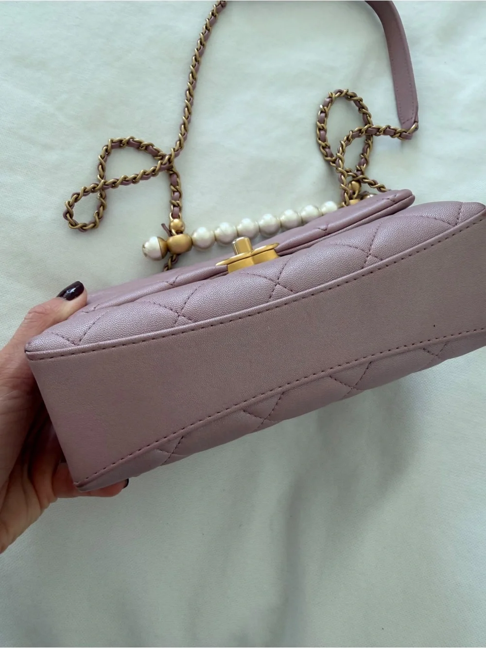 CHANEL Quilted Mini Flap Bag in Dusty Lavender with Gold Hardware